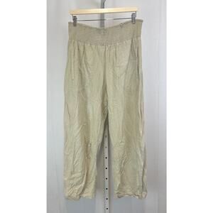 PILCRO Anthropologie Reese Linen Blend Pull On Barrel Pants Smocked Tan Tall LT